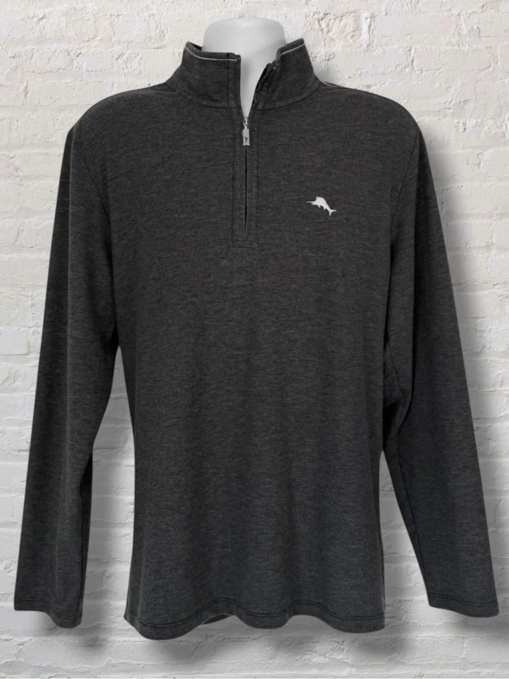 Tommy Bahama Quarter Zip Pullover Men’s Large – Charcoal Gray Marlin Logo